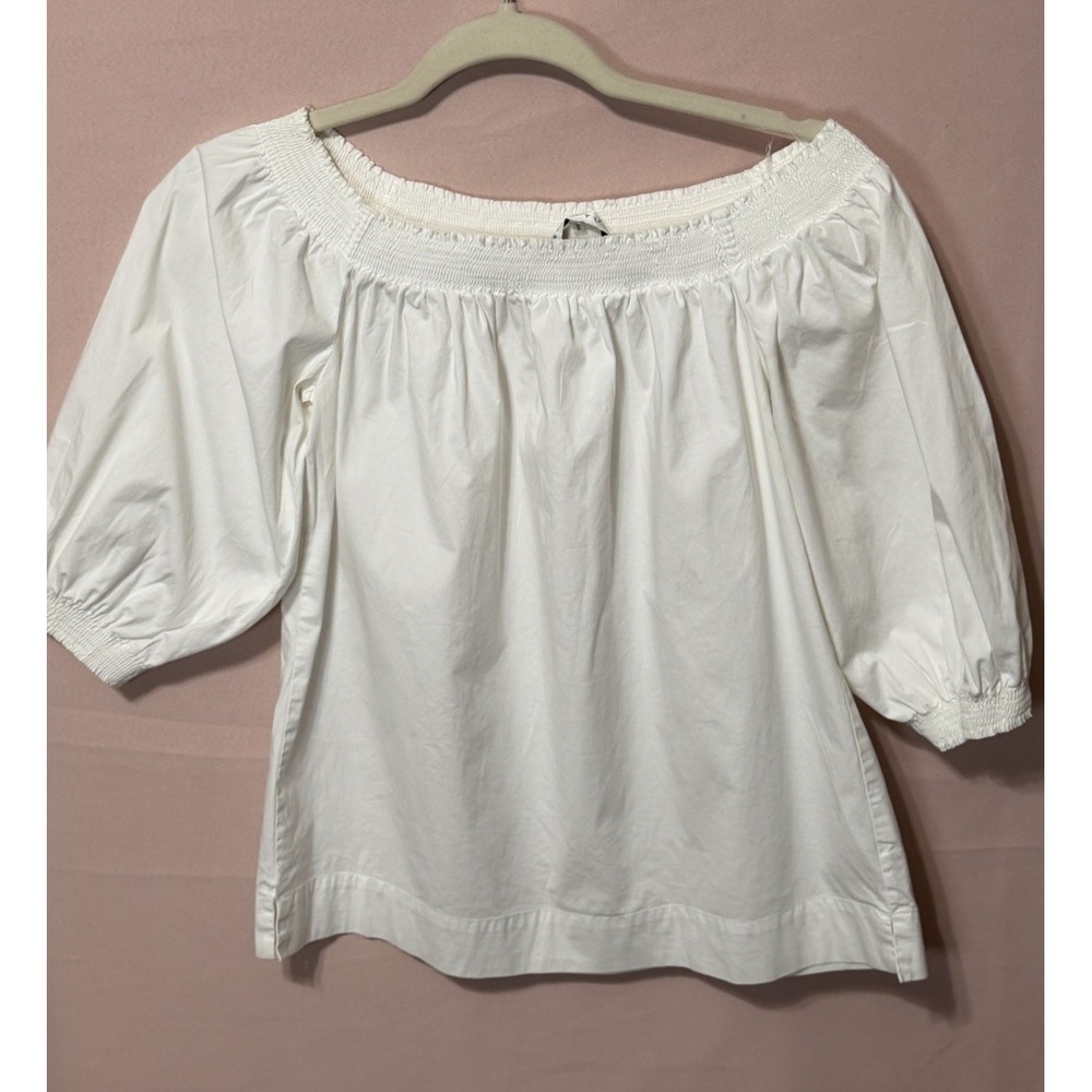 Trina Turk Women's Small Puff Sleeve Off the Shoulder Poplin Top White Excellent